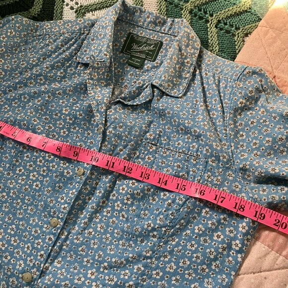 Woolrich Shirt Womens S Blue Floral Button Up Cotton Granny - Picture 5 of 7
